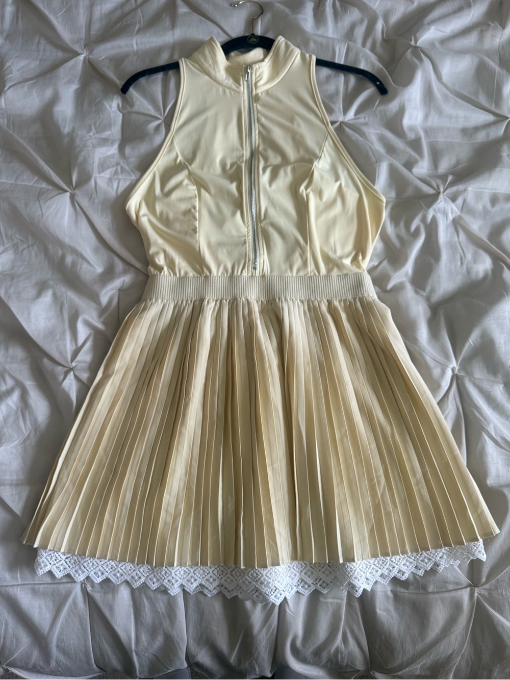 Pleated Cream Tennis Dress with Lace Trim